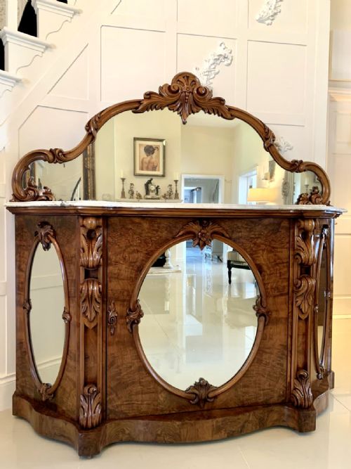 Outstanding Quality Antique Victorian Burr Walnut Mirror Back Credenza

