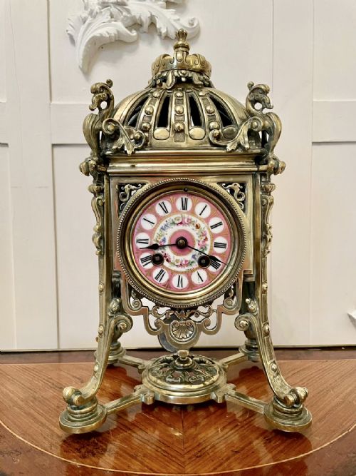French Brass Gilt Striking Mantel Clock by Henry Marc & Japy Freres  
