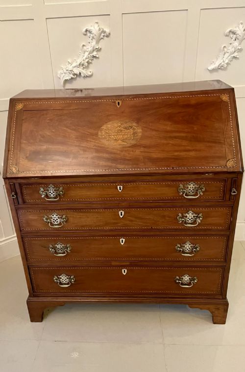Quality Antique George III Mahogany Inlaid Bureau 
