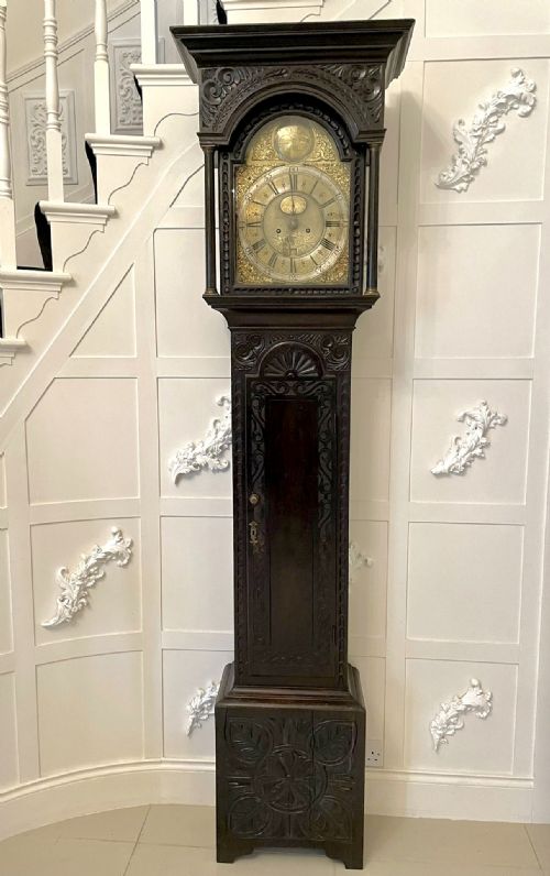 Antique George III Carved Oak Longcase Clock by Henricus Baker of Appleby
