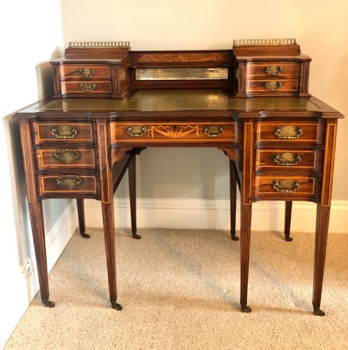 Fine Quality Victorian Freestanding Maple & Co. Inlaid Writing Desk

