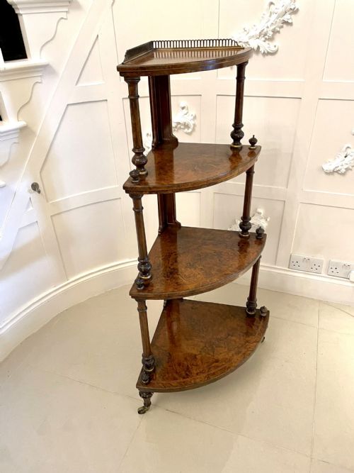 Fine Quality Antique Victorian Inlaid Burr Walnut Corner Whatnot
 
