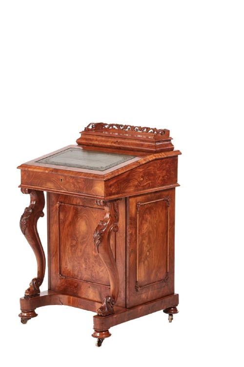 Antique  Victorian Burr Walnut Freestanding Davenport
