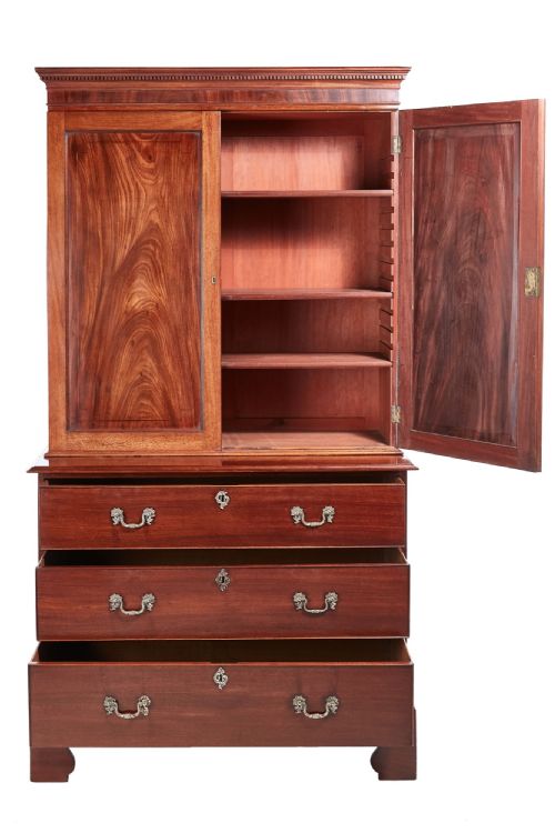 ANTIQUE GEORGE III MAHOGANY BLIND DOOR BOOKCASE ON CHEST - ADDITIONAL PHOTO 10