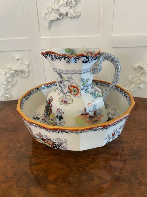 Antique Victorian Quality Masons Ironstone Jug and Bowl Set 
