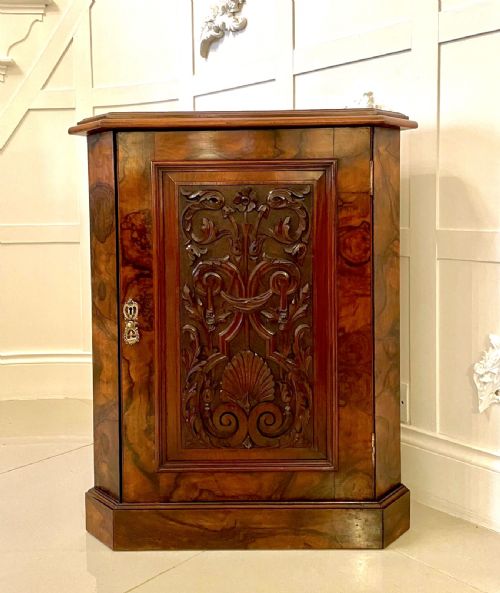 Fine Antique Victorian Burr Walnut Carved Corner Cupboard
