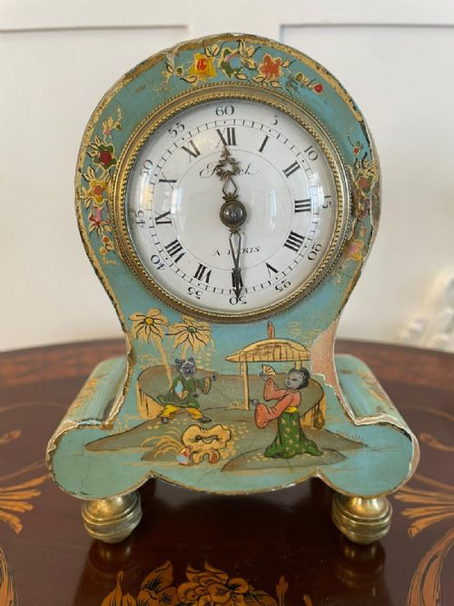 Antique French Japanned Balloon Desk Clock
