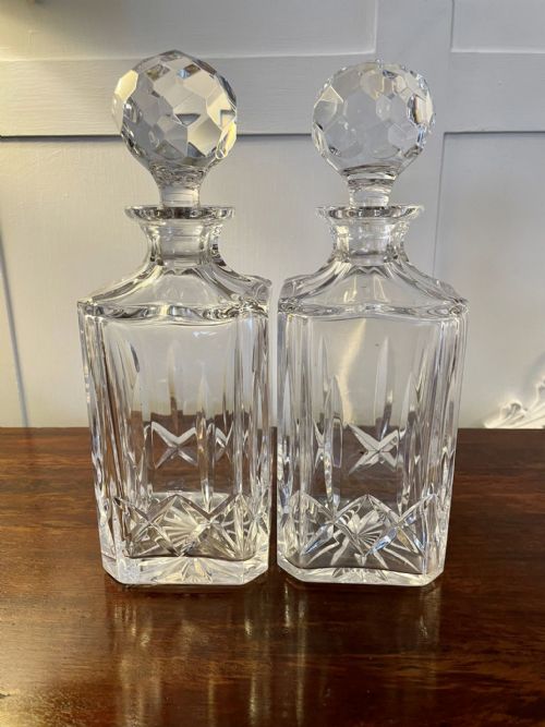 Pair of Antique Edwardian Quality Cut Glass Decanters
