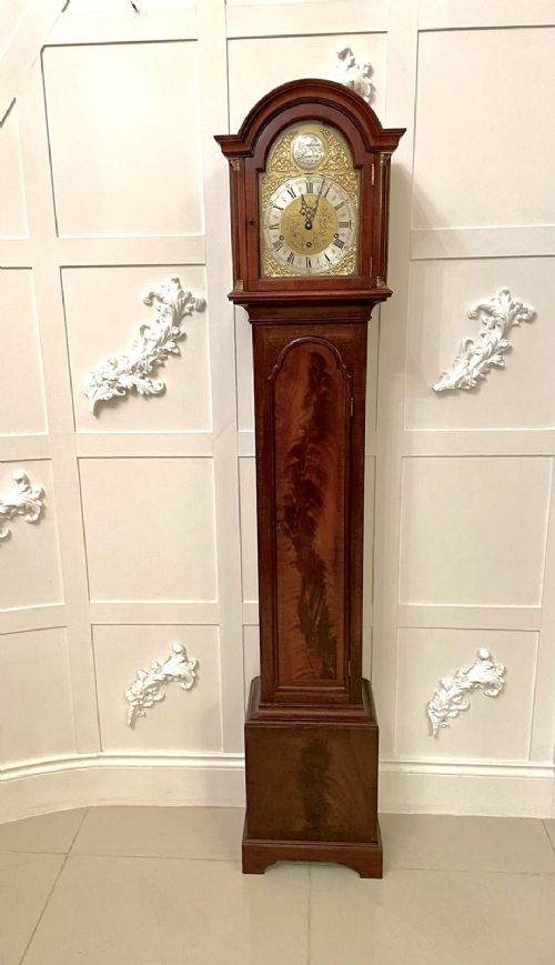 Outstanding Quality Antique Mahogany Eight Day Triple Chiming Grandmother Clock 
