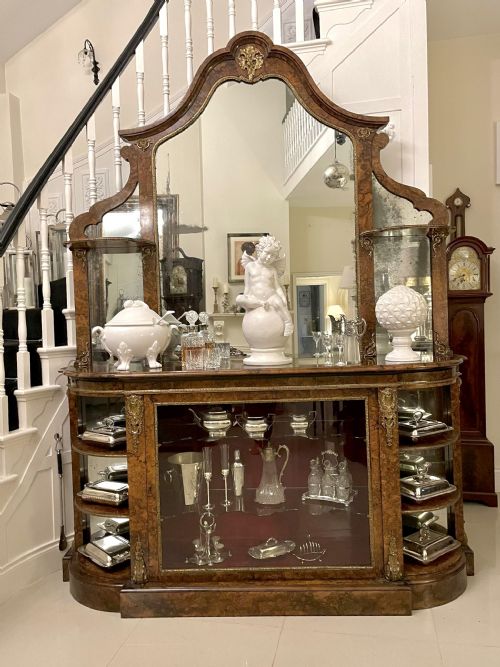 fig 1. Antique Victorian Outstanding Quality Burr Walnut Ormolu Mounted Mirror Back Credenza
