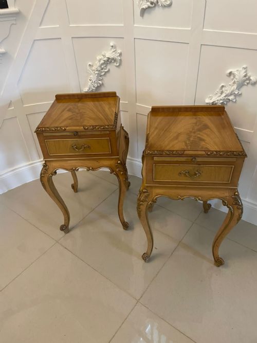 Pair of Antique Quality Figured Walnut Bedside Tables 
