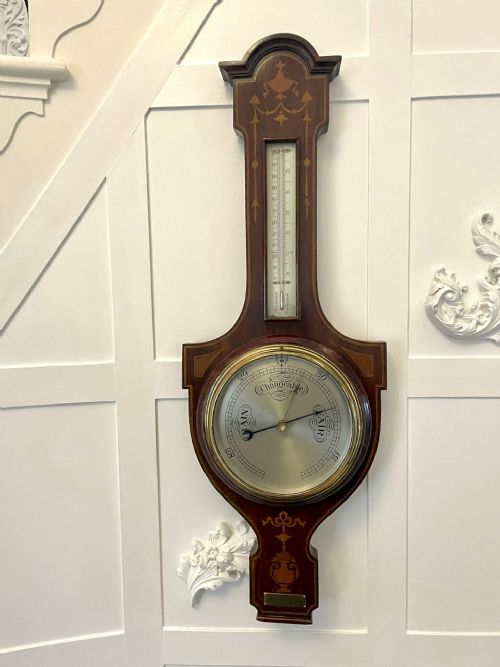 Antique Edwardian Quality Mahogany Inlaid Aneroid Banjo Barometer