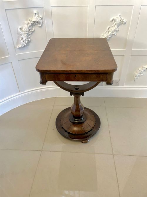 FINE QUALITY ANTIQUE VICTORIAN BURR WALNUT FREESTANDING SEWING TABLE - ADDITIONAL PHOTO 3