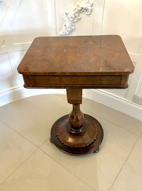 FINE QUALITY ANTIQUE VICTORIAN BURR WALNUT FREESTANDING SEWING TABLE - ADDITIONAL PHOTO 5