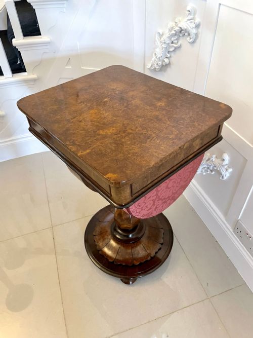 FINE QUALITY ANTIQUE VICTORIAN BURR WALNUT FREESTANDING SEWING TABLE - ADDITIONAL PHOTO 7