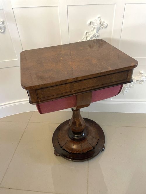 FINE QUALITY ANTIQUE VICTORIAN BURR WALNUT FREESTANDING SEWING TABLE - ADDITIONAL PHOTO 12