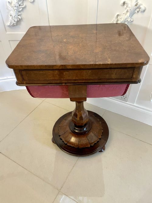 FINE QUALITY ANTIQUE VICTORIAN BURR WALNUT FREESTANDING SEWING TABLE - ADDITIONAL PHOTO 13