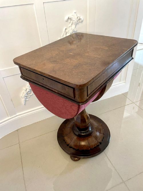 FINE QUALITY ANTIQUE VICTORIAN BURR WALNUT FREESTANDING SEWING TABLE - ADDITIONAL PHOTO 15