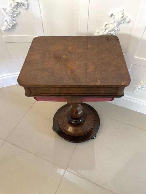 FINE QUALITY ANTIQUE VICTORIAN BURR WALNUT FREESTANDING SEWING TABLE - ADDITIONAL PHOTO 16