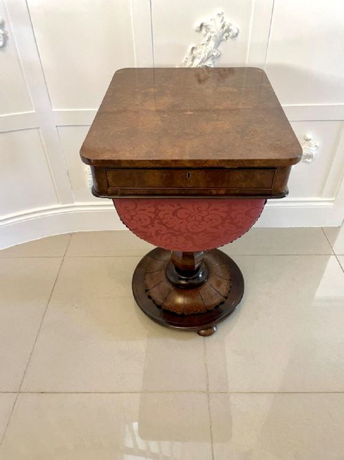 FINE QUALITY ANTIQUE VICTORIAN BURR WALNUT FREESTANDING SEWING TABLE - ADDITIONAL PHOTO 19