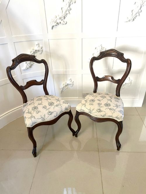 Pair of Antique Victorian Quality Walnut Side Chairs 
