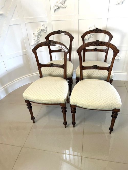 Set of 4 Antique Victorian Quality Carved Walnut Dining Chairs