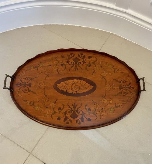 Antique Victorian Quality Oval Satinwood Inlaid Tray