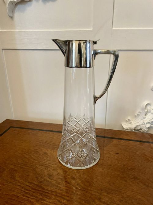 Antique Edwardian Quality Cut Glass and Silver Plated Claret Jug 

