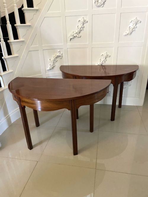 Pair of Antique George III Quality Mahogany Demi Lune Console Tables 
