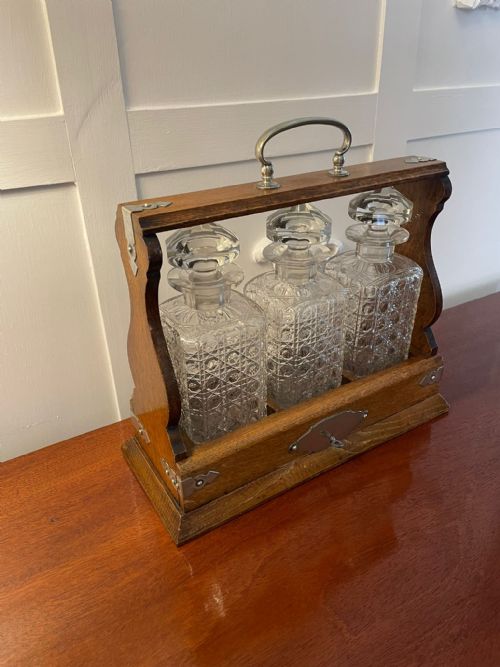 Antique Victorian Quality Oak Tantalus 
