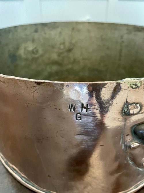 LARGE ANTIQUE GEORGE III QUALITY COPPER SAUCEPAN STAMPED LIPTONS - ADDITIONAL PHOTO 4