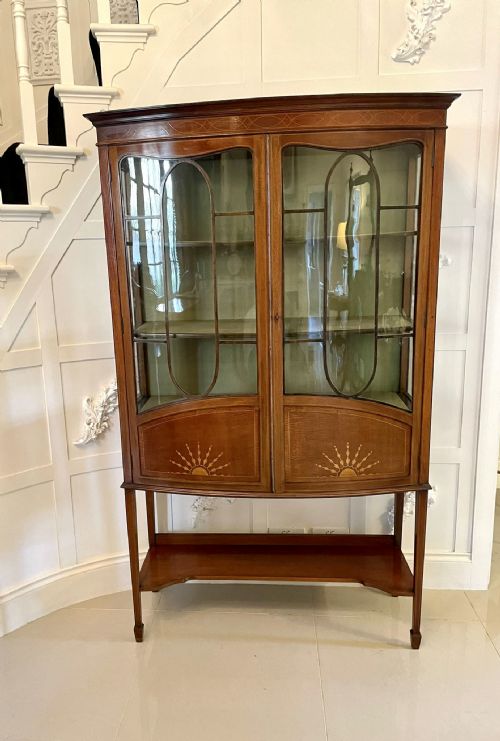 Antique Edwardian Quality Inlaid Mahogany Bow Fronted Display Cabinet 

