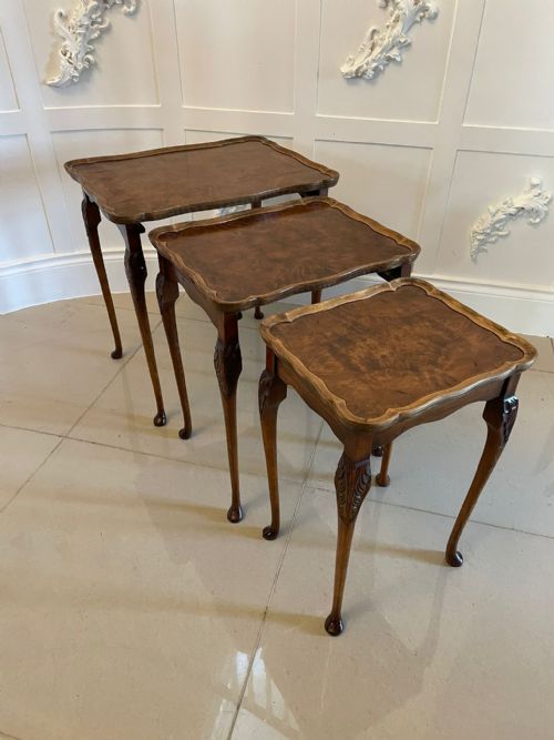 Outstanding Quality Antique Burr Walnut Nest of 3 Tables