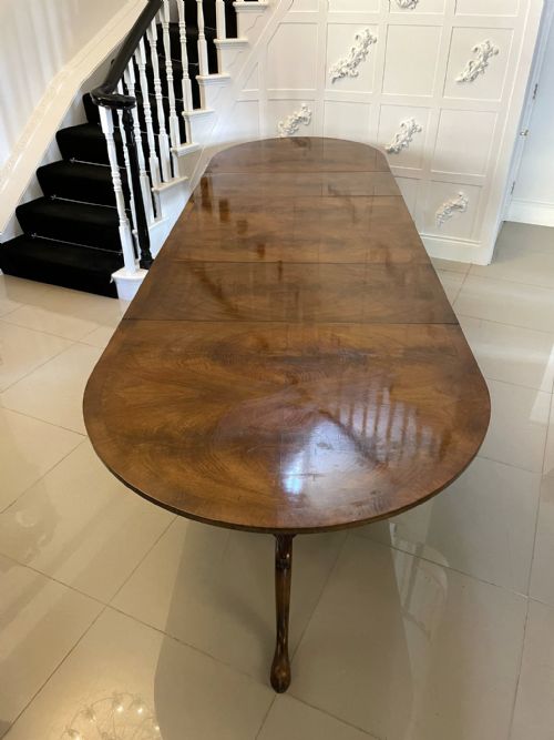 Large Antique Superb Quality Figure Walnut Triple Pedestal Dining Table 76 X 107  X 336 Cm 
