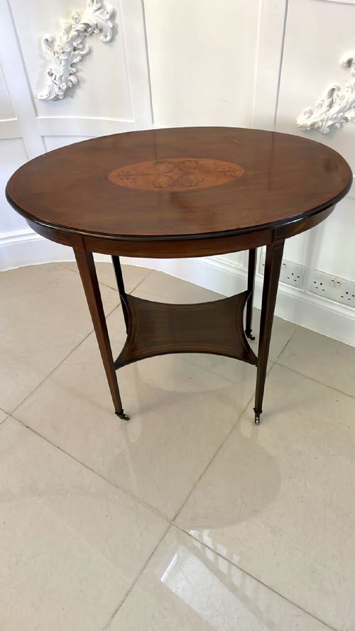 Antique Edwardian Oval Quality Mahogany Inlaid Lamp Table