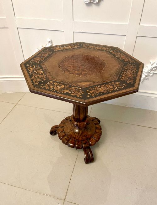 Outstanding Quality Antique Victorian Burr Walnut and Amboyna Marquetry Inlaid Lamp Table 
