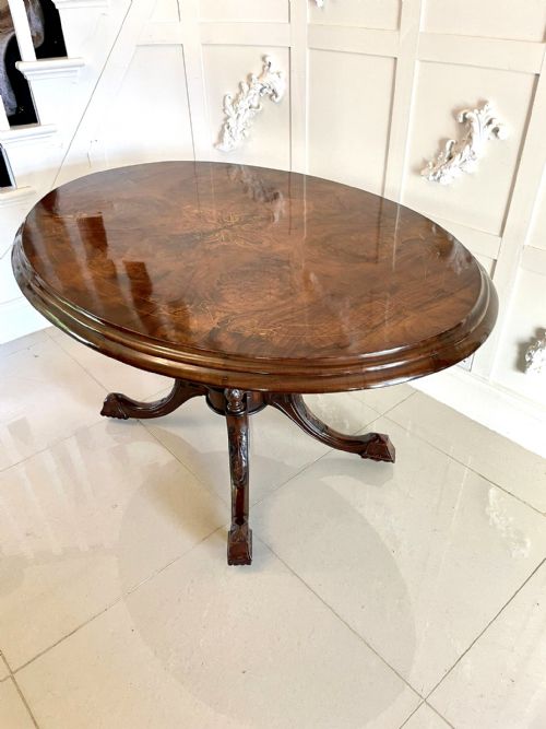 Antique Victorian Quality Burr Walnut Inlaid Oval Centre Table 
