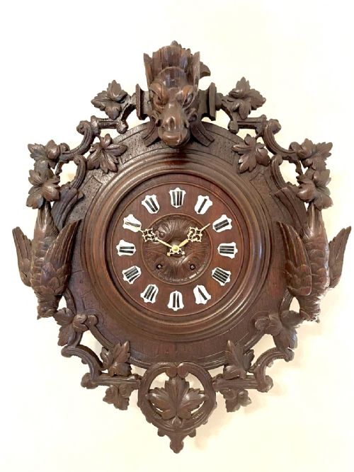 Outstanding Quality Carved Oak Black Forest Wall Clock
