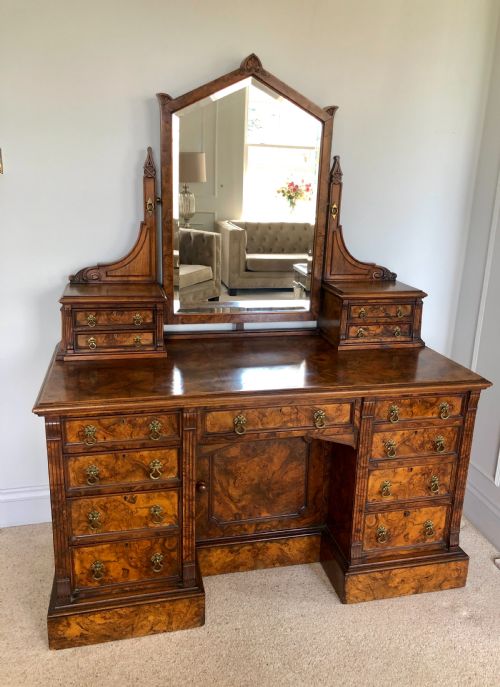 Outstanding Quality Antique Victorian Burr Walnut Dressing/vanity Table by Maple & Co.london