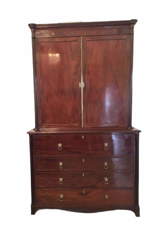 Fine Quality Regency Figured Mahogany Secretaire Bookcase
