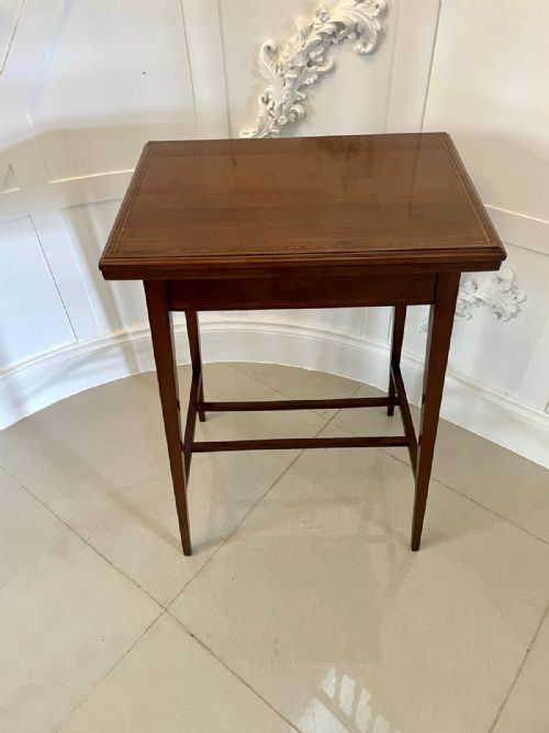 ANTIQUE EDWARDIAN QUALITY MAHOGANY INLAID FOLD OVER CARDLAMP TABLE - ADDITIONAL PHOTO 11