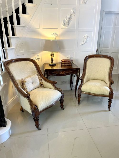 UNUSUAL PAIR OF ANTIQUE VICTORIAN QUALITY MAHOGANY ARMCHAIRS - ADDITIONAL PHOTO 5