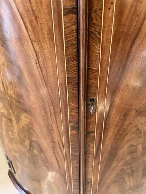 ANTIQUE GEORGE III QUALITY MAHOGANY BOW FRONTED HANGING CORNER CABINET - ADDITIONAL PHOTO 3