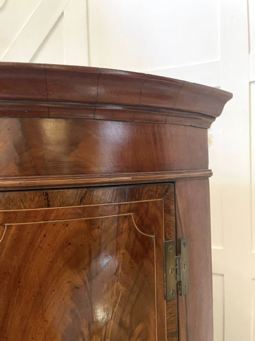 ANTIQUE GEORGE III QUALITY MAHOGANY BOW FRONTED HANGING CORNER CABINET - ADDITIONAL PHOTO 7