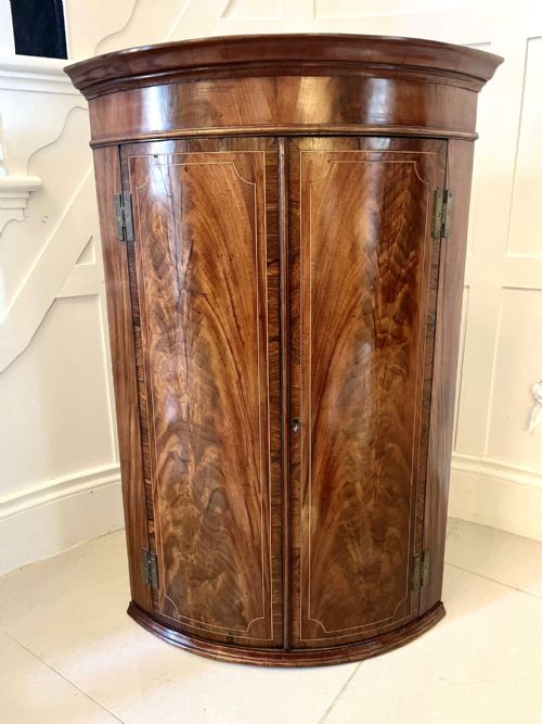ANTIQUE GEORGE III QUALITY MAHOGANY BOW FRONTED HANGING CORNER CABINET - ADDITIONAL PHOTO 10