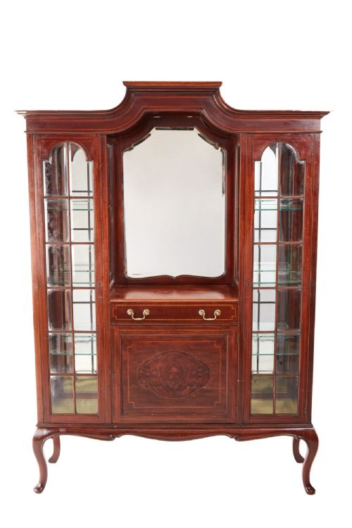 ANTIQUE EDWARDIAN QUALITY INLAID MAHOGANY DISPLAY CABINET BY MAPLE CO - ADDITIONAL PHOTO 9