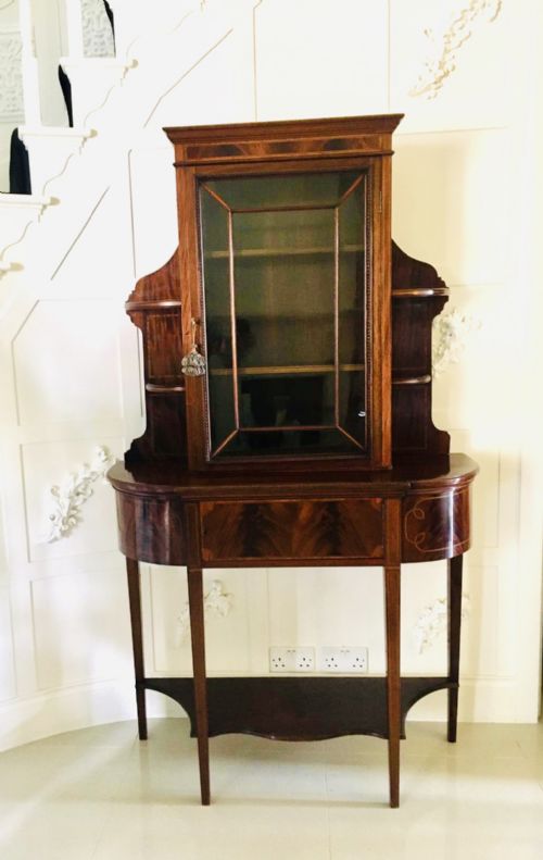 Quality Unusual  Antique Mahogany and Satinwood Inlaid Display Cabinet
