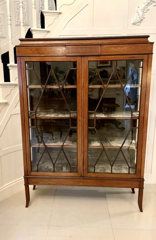 Large Antique Edwardian Quality Inlaid Mahogany Display Cabinet 

