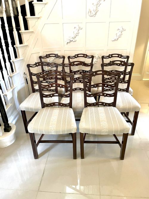 Set of Eight Antique Quality 19th Century Mahogany Ladder Back Dining Chairs 
