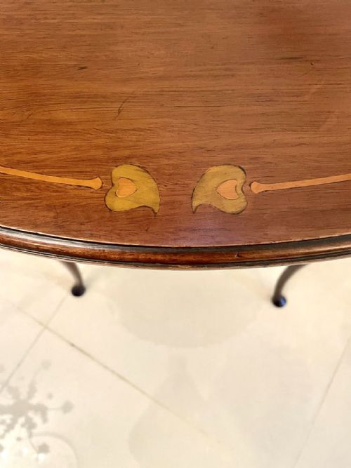 QUALITY ANTIQUE ART NOUVEAU INLAID MAHOGANY OVAL LAMP TABLE - ADDITIONAL PHOTO 3
